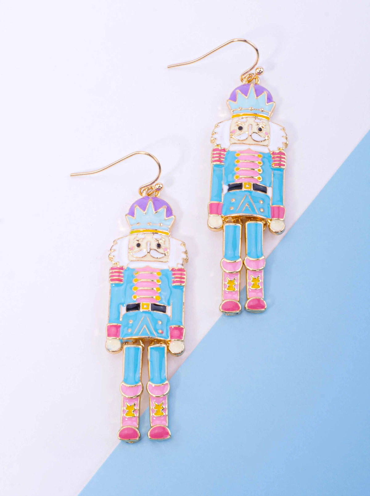 Enameled Nutcracker Soldier Drop Hook Earrings