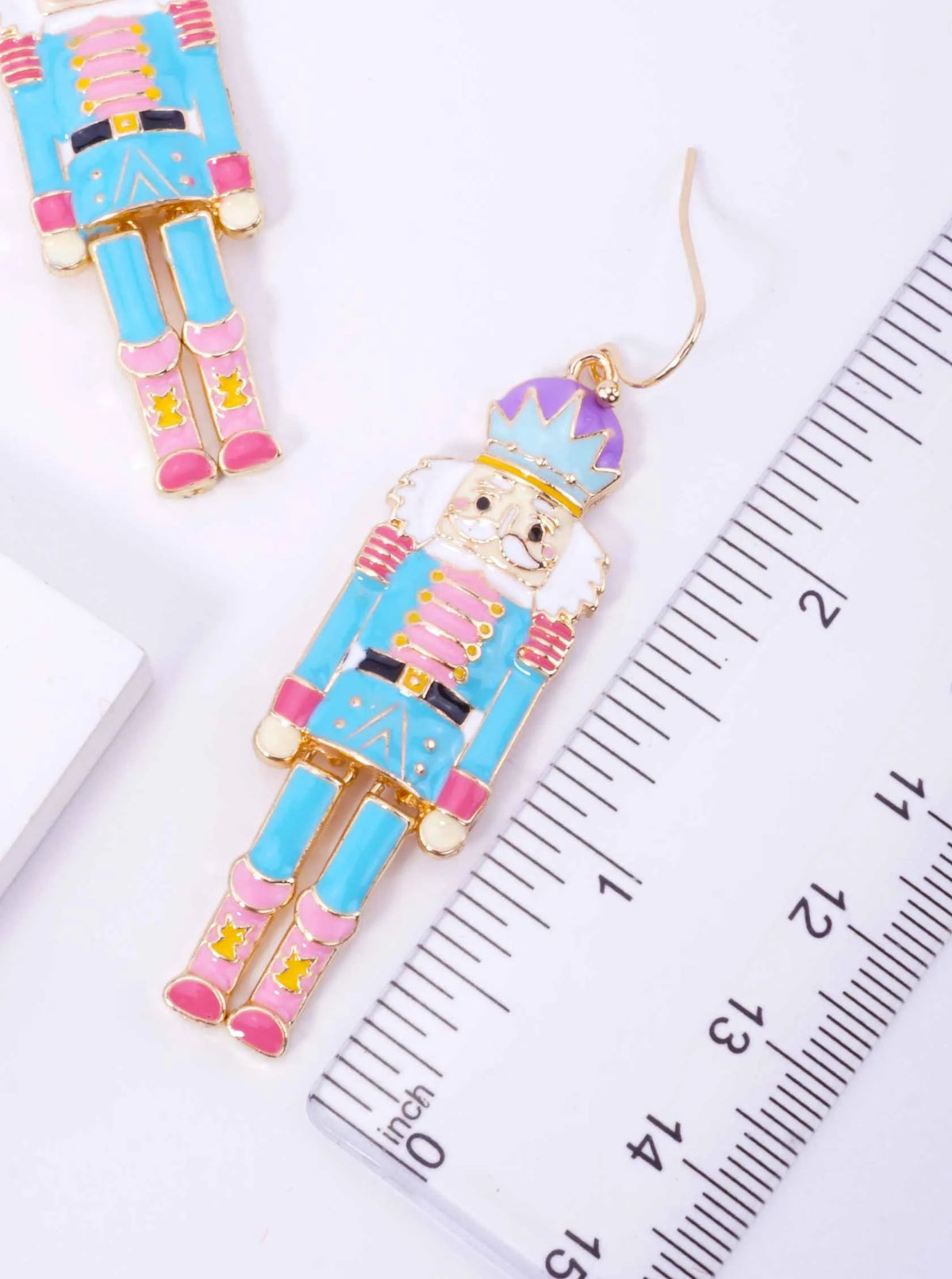 Enameled Nutcracker Soldier Drop Hook Earrings