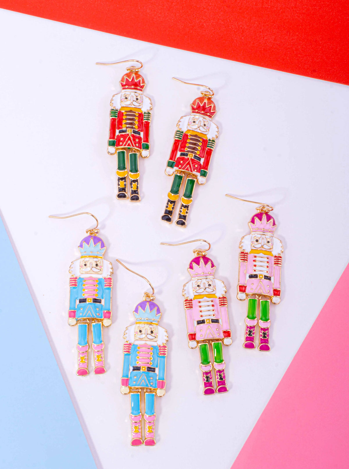 Enameled Nutcracker Soldier Drop Hook Earrings
