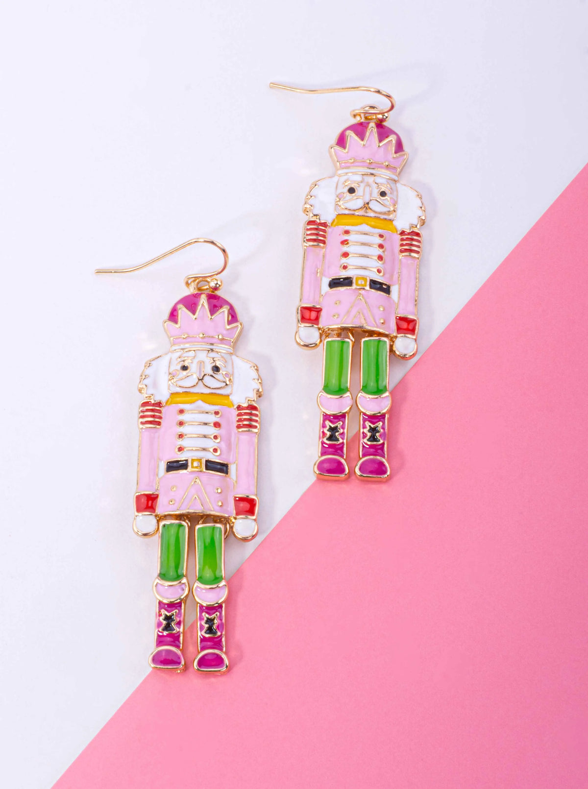 Enameled Nutcracker Soldier Drop Hook Earrings