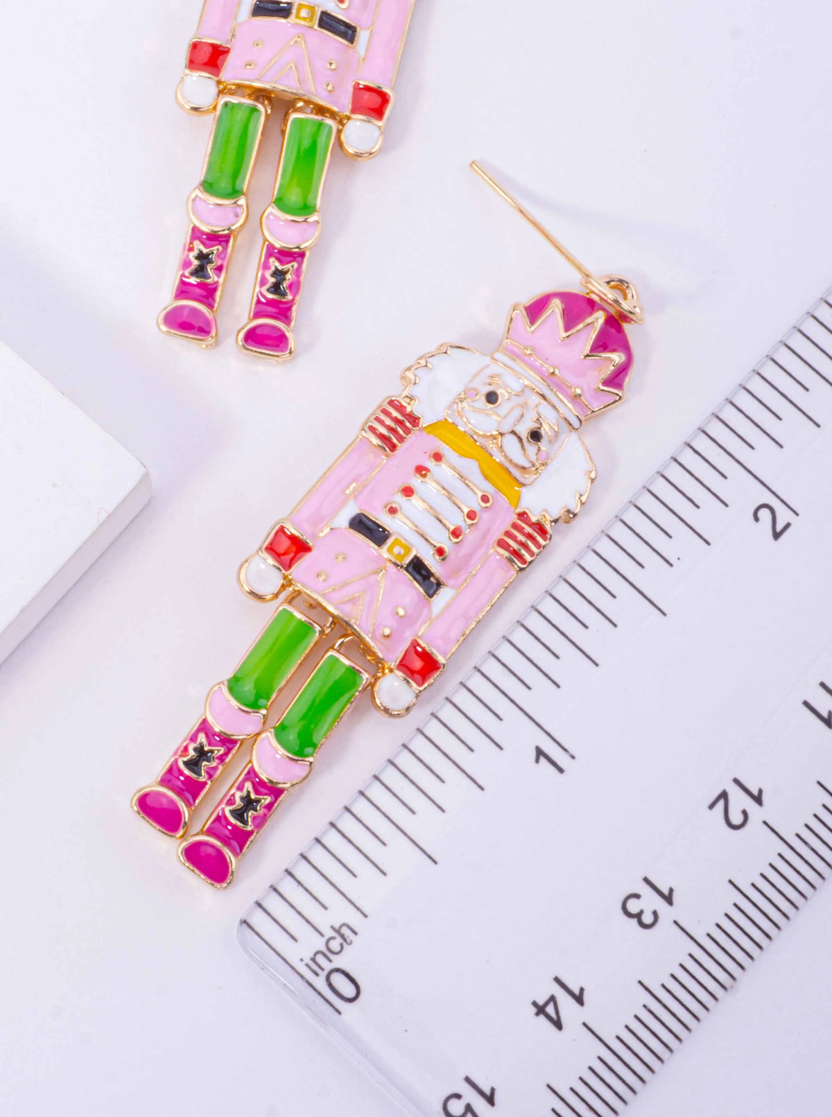 Enameled Nutcracker Soldier Drop Hook Earrings