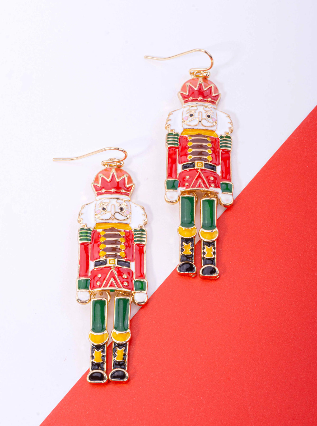 Enameled Nutcracker Soldier Drop Hook Earrings