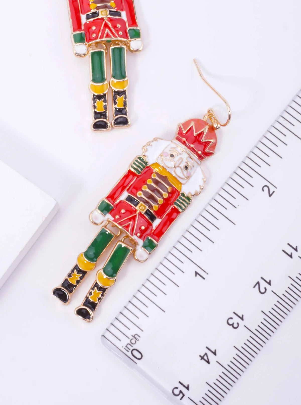 Enameled Nutcracker Soldier Drop Hook Earrings