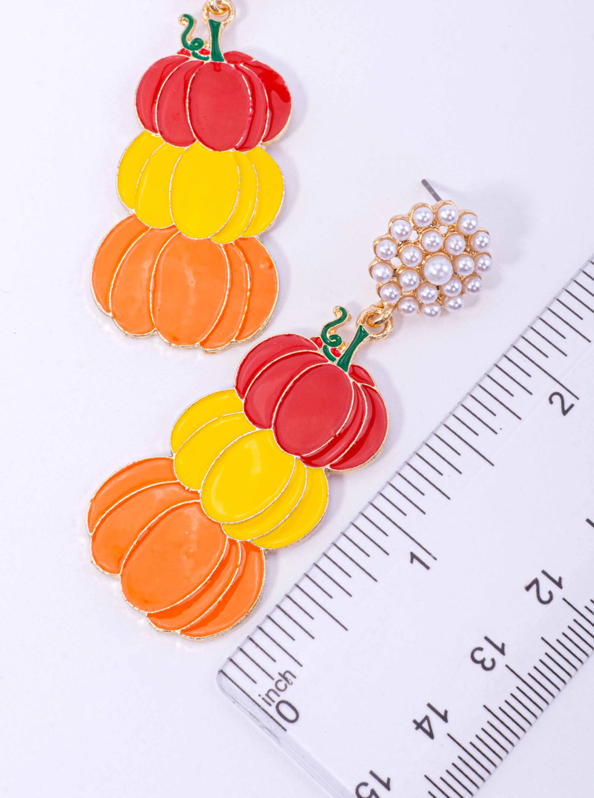 Pearl Cluster Enameled Pumpkin Drop Earrings