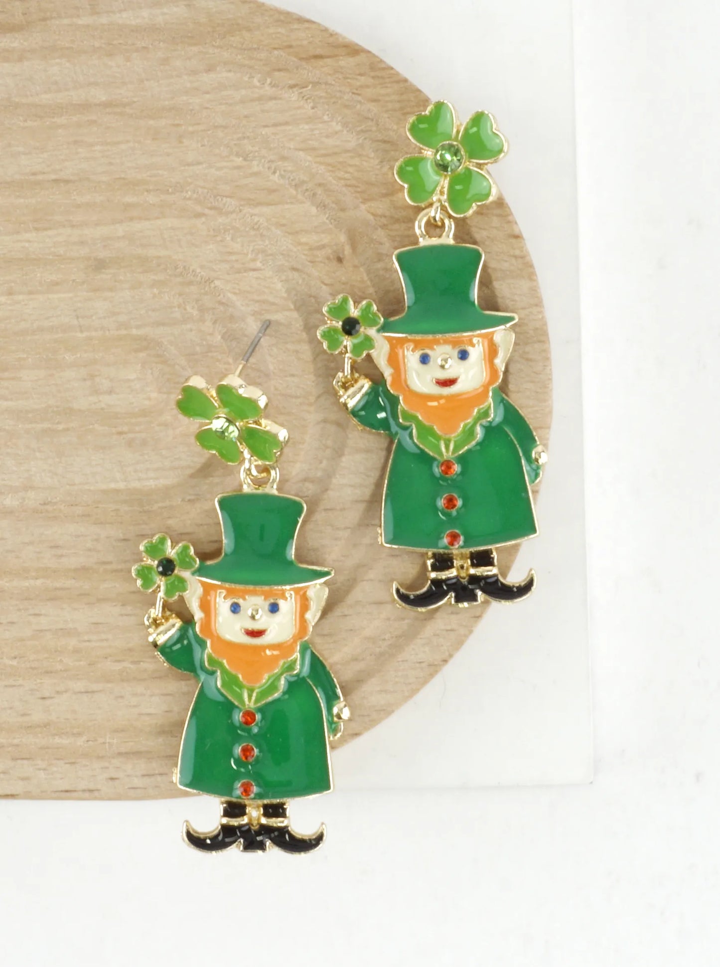 Enamel Leprechaun Shamrock Drop Earrings