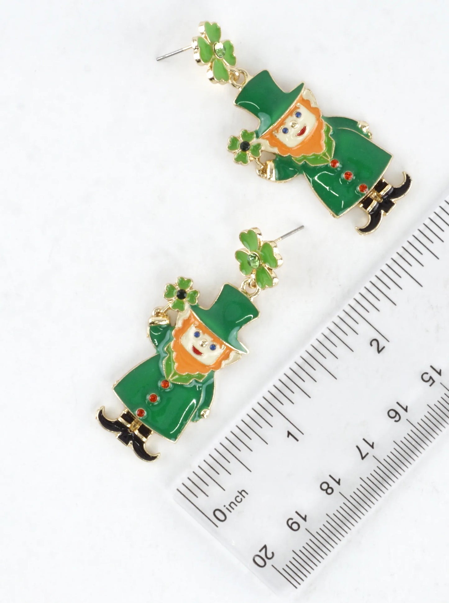 Enamel Leprechaun Shamrock Drop Earrings