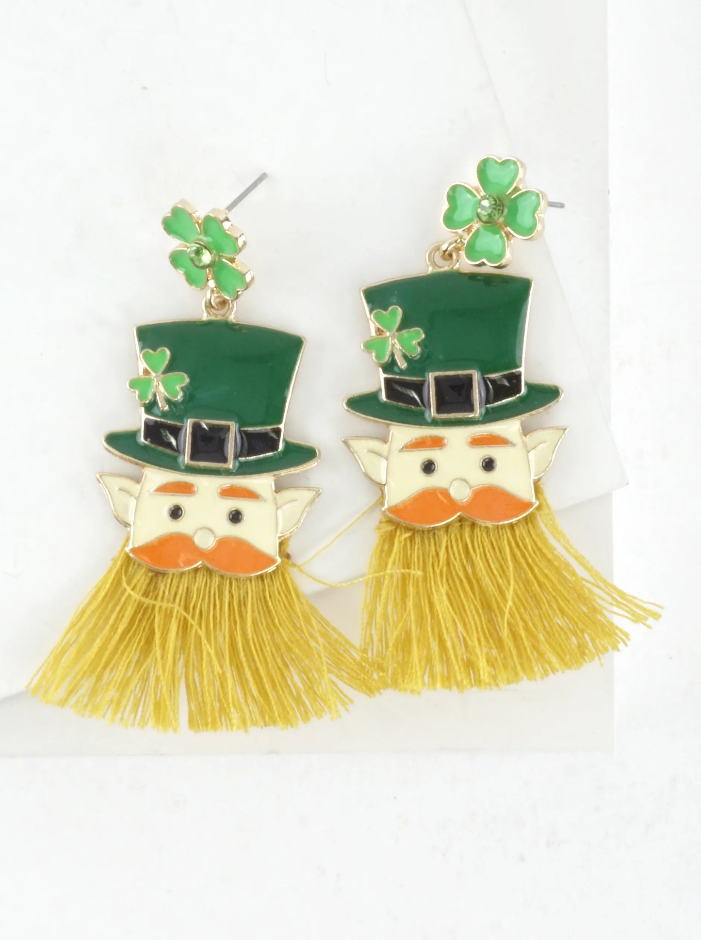 Lucky Leprechaun Beard Shamrock Tassel Earrings
