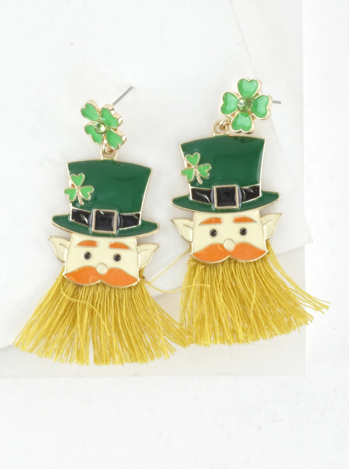Lucky Leprechaun Beard Shamrock Tassel Earrings