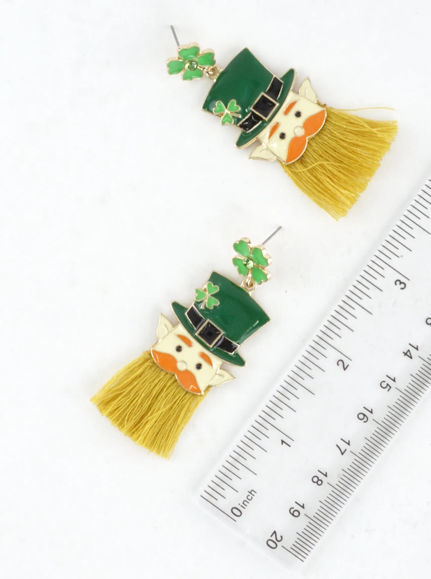 Lucky Leprechaun Beard Shamrock Tassel Earrings