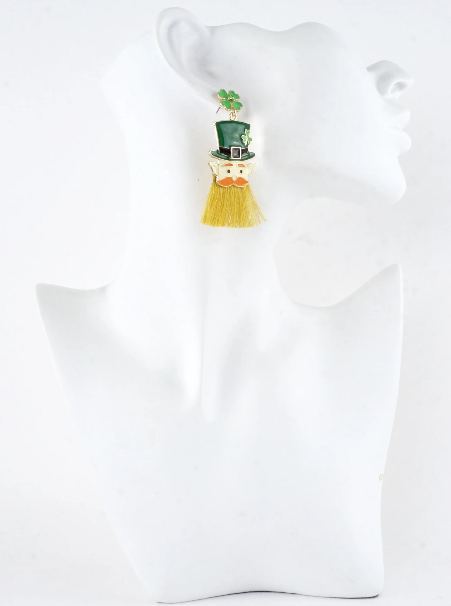 Lucky Leprechaun Beard Shamrock Tassel Earrings