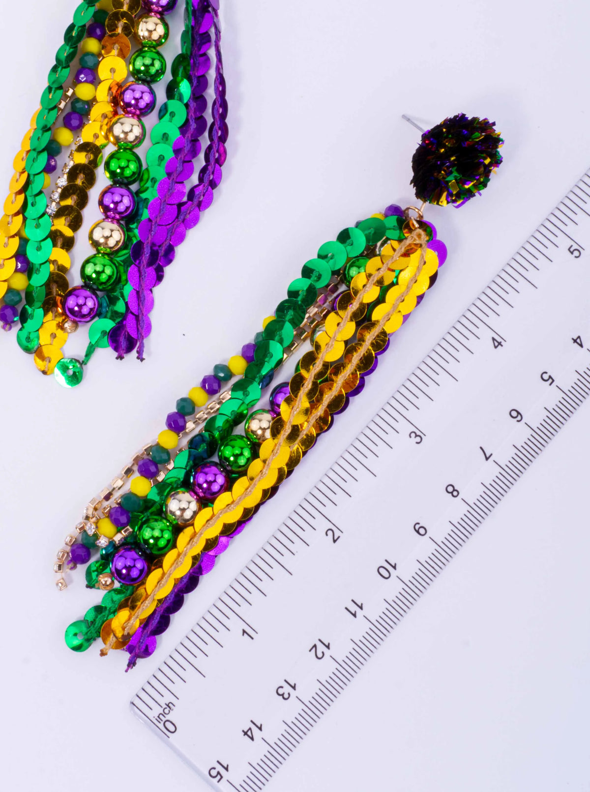 Mardi Gras Sequin Beaded Tassel Post Earrings