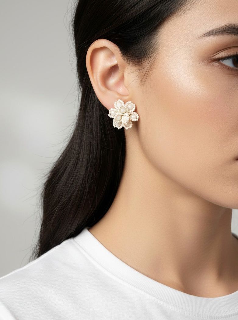 Floral Beaded Stud Earrings