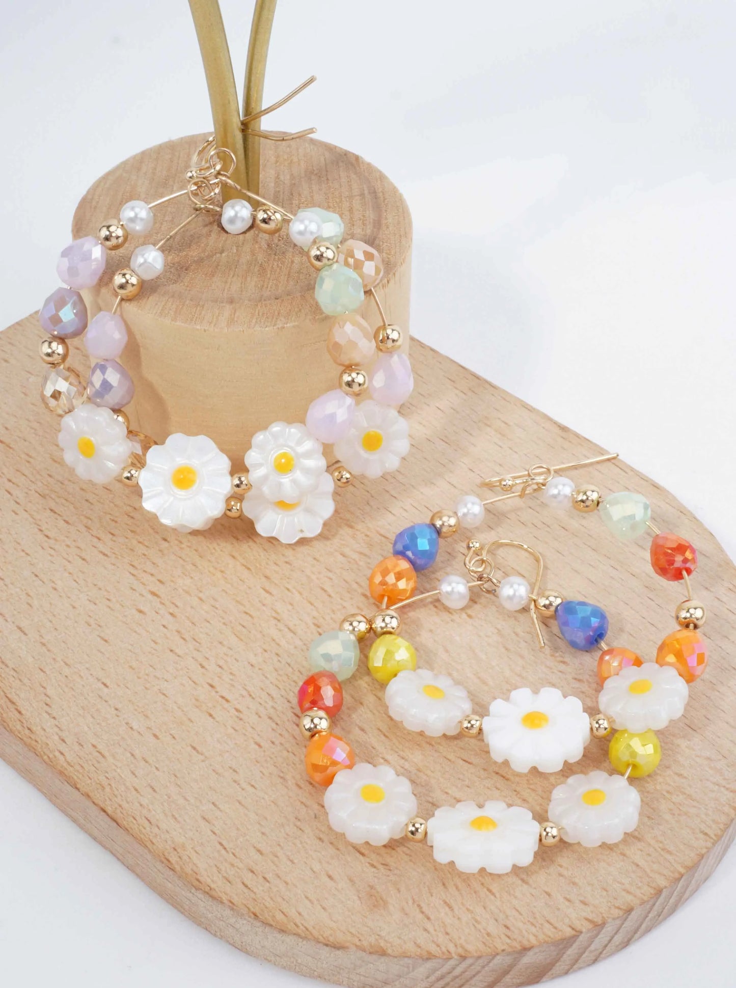 Beaded Daisy Dangle Earrings