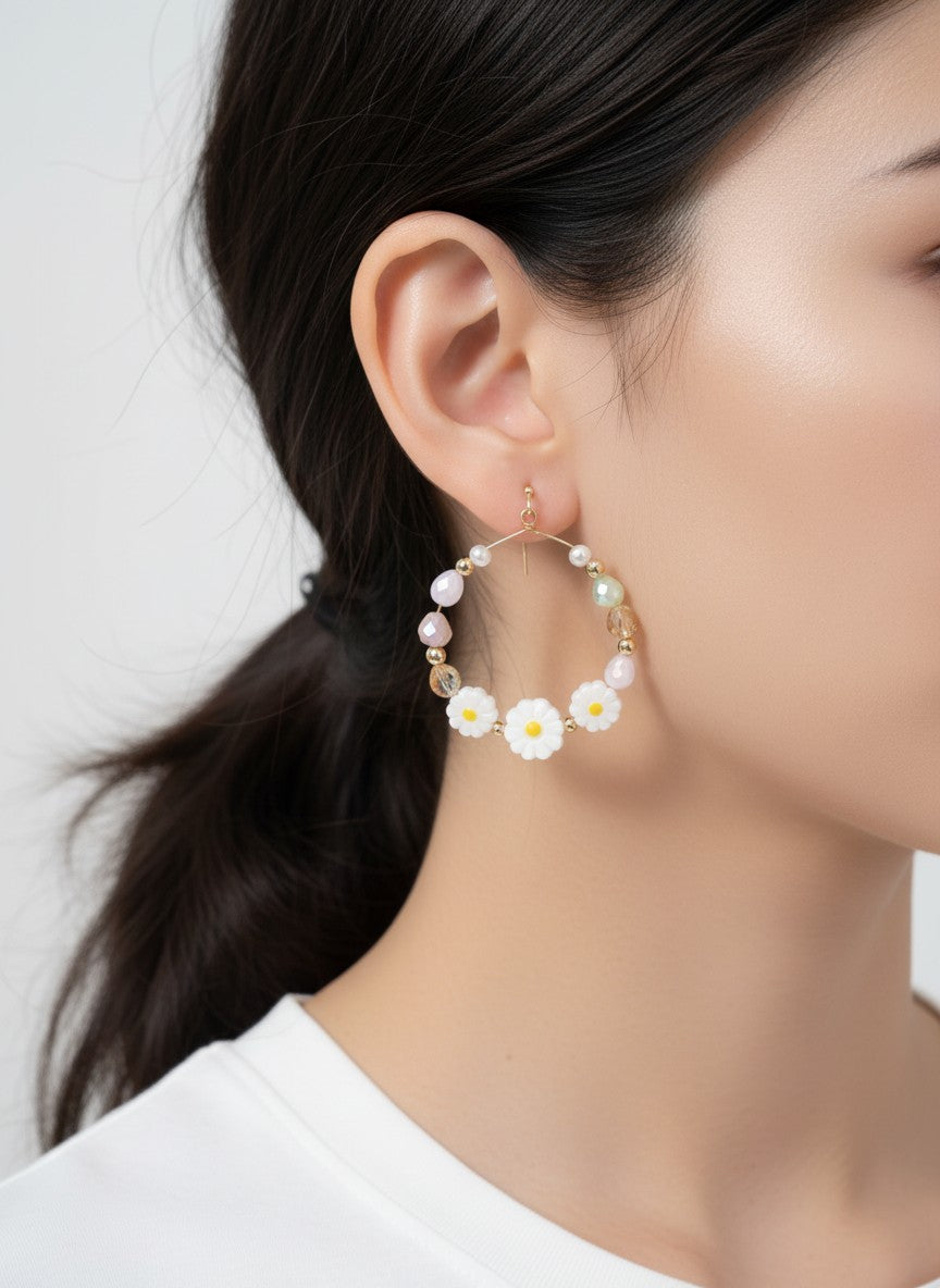 Beaded Daisy Dangle Earrings