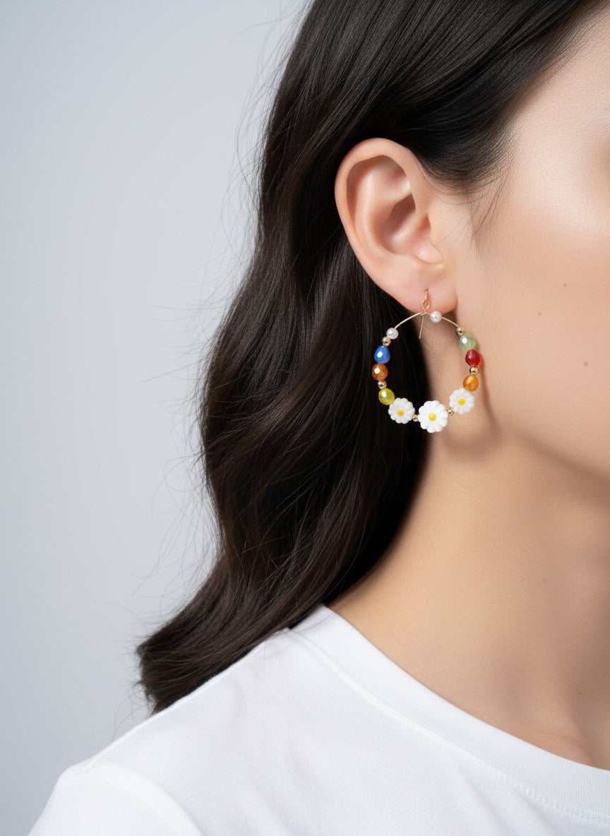 Beaded Daisy Dangle Earrings