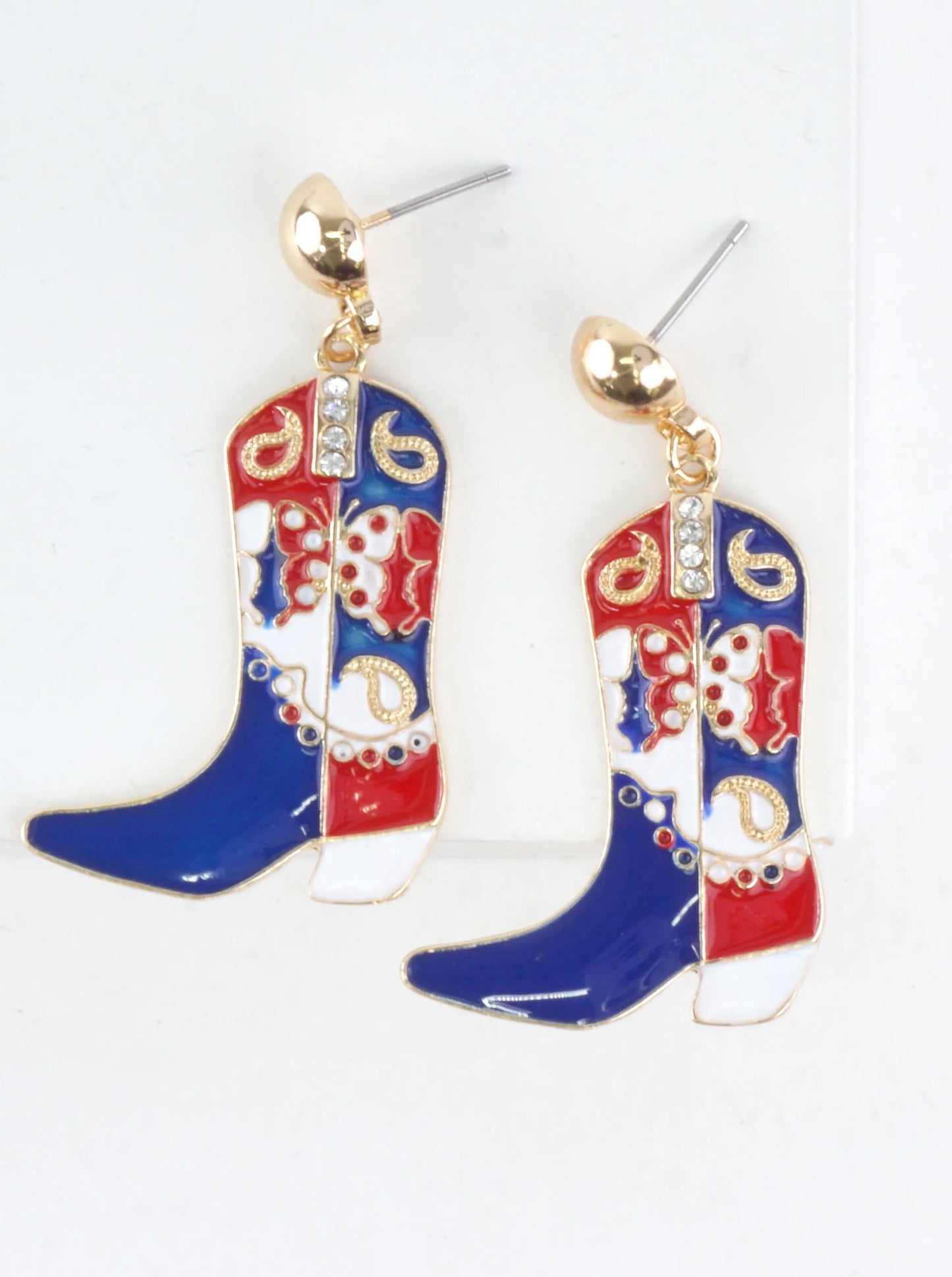 Enameled Flag Boot Earrings