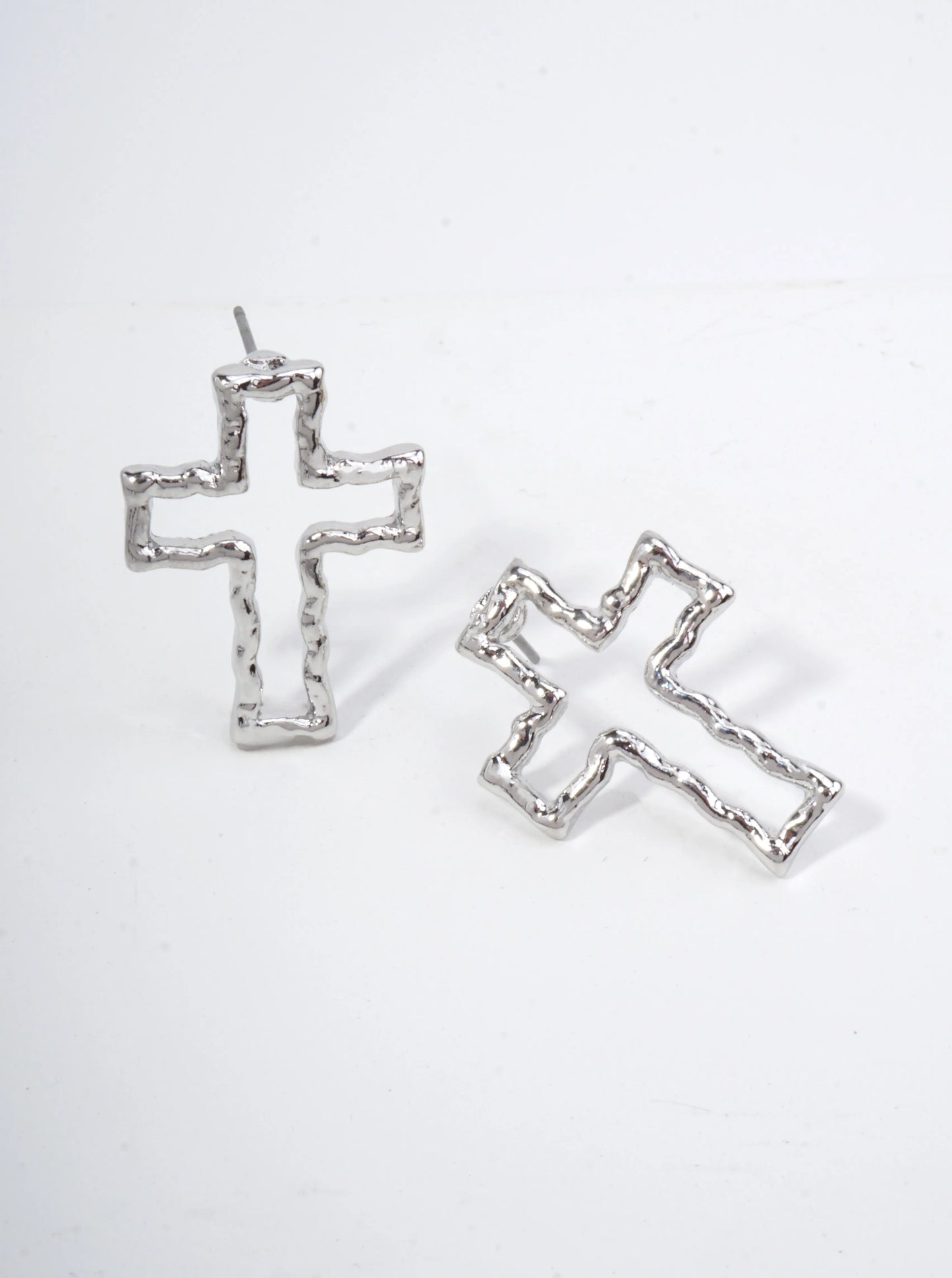 Classic Cross Hammered Post Back Earrings