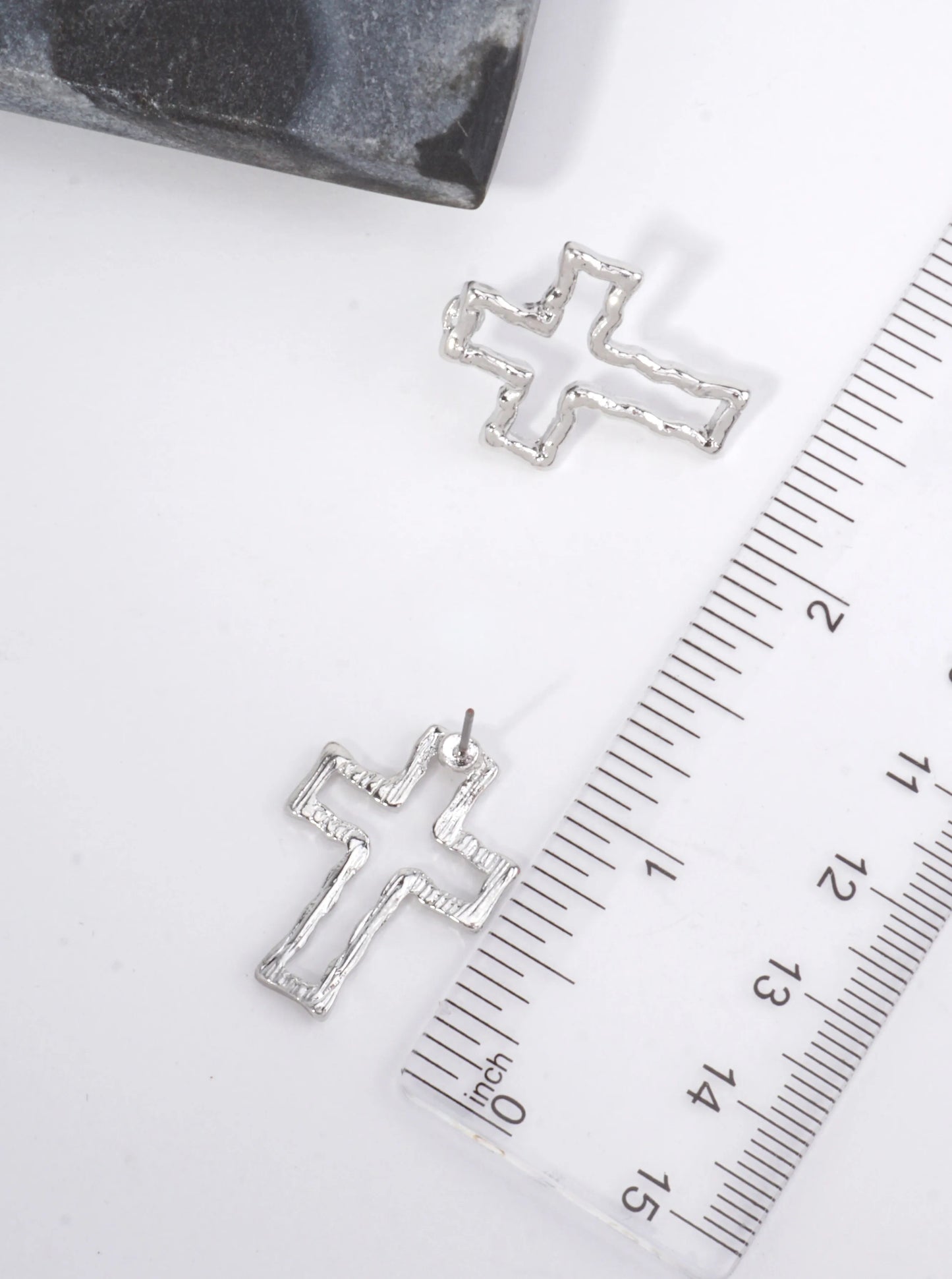 Classic Cross Hammered Post Back Earrings