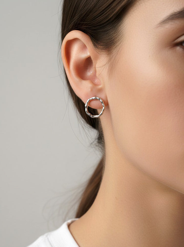 Hammered Open Circle Post Earrings