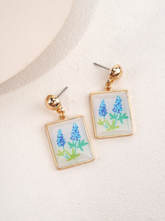 Square Botanical Dangle Earrings