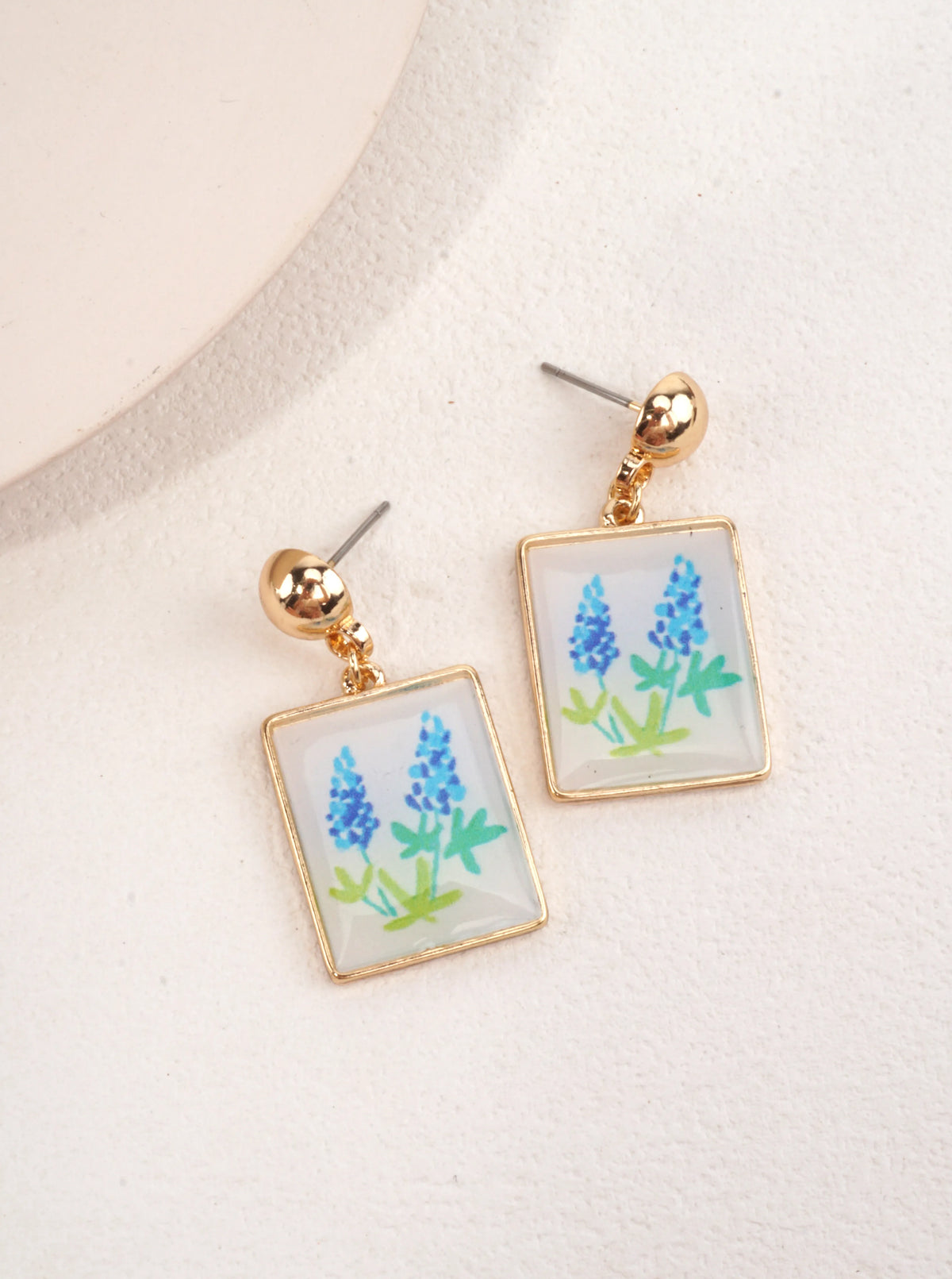 Square Botanical Dangle Earrings