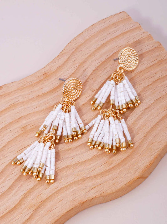 Seed Bead Double Tassel Post Earrings