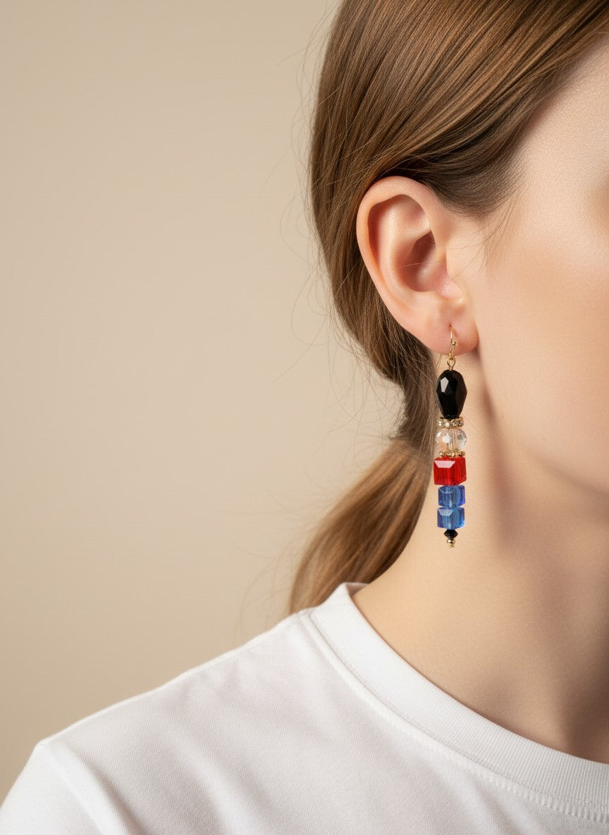 Faceted Bead Nutcracker Hook Drop Earrings