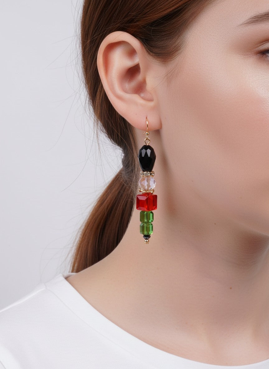 Faceted Bead Nutcracker Hook Drop Earrings