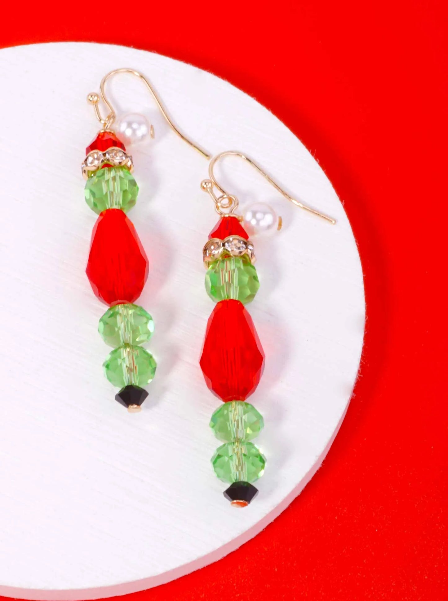 Faceted Crystal Pearl Grinch Drop Earrings