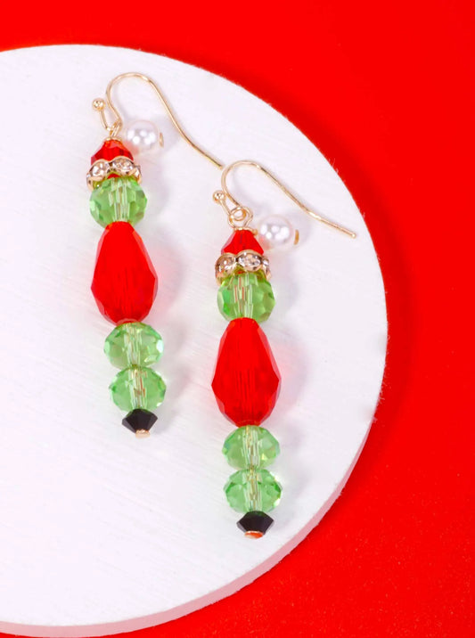 Faceted Crystal Pearl Grinch Drop Earrings