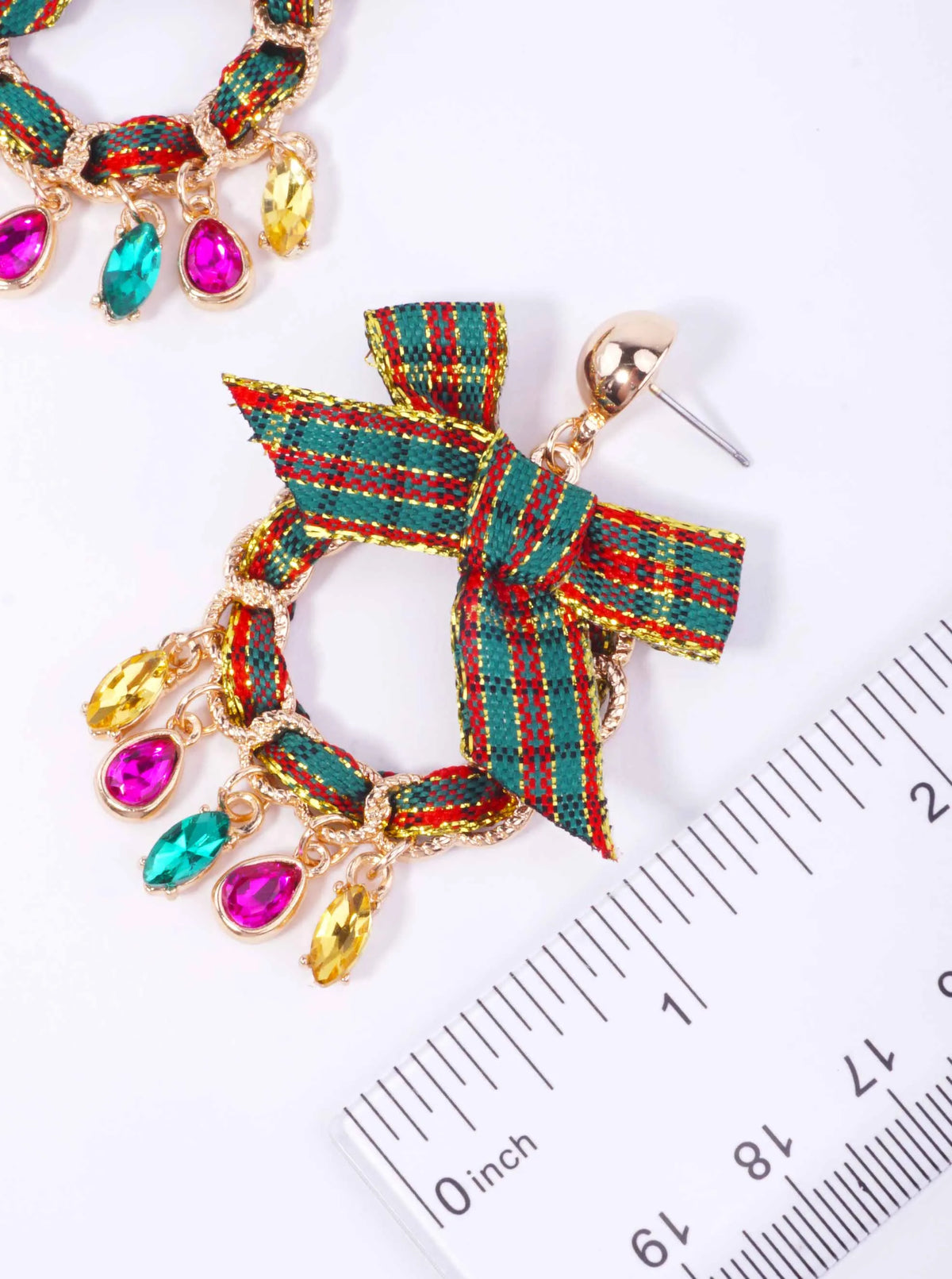 Rhinestone Ribbon Wreath Post Drop Earrings