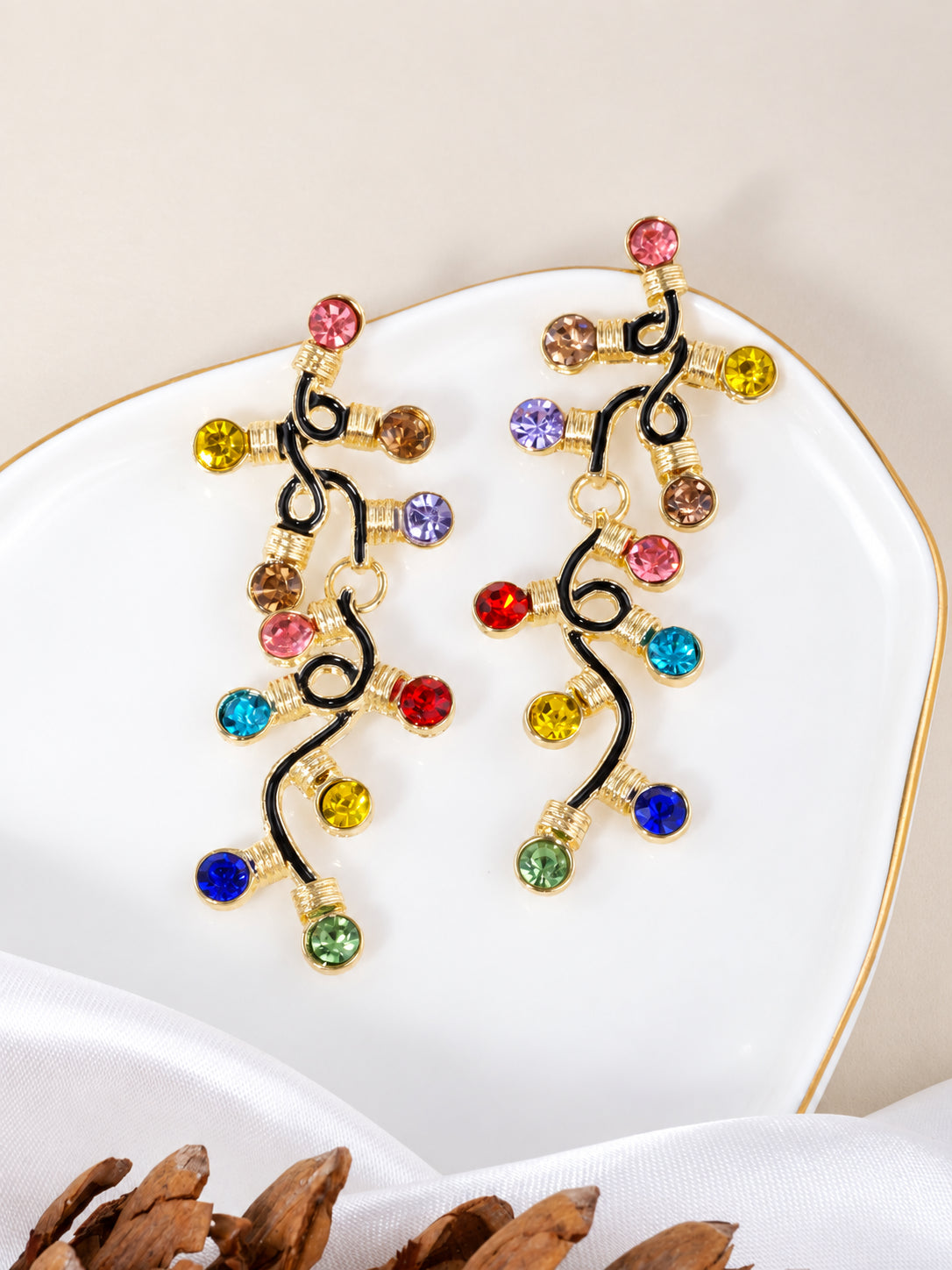 Rhinestone Christmas Lights Post Drop Earrings