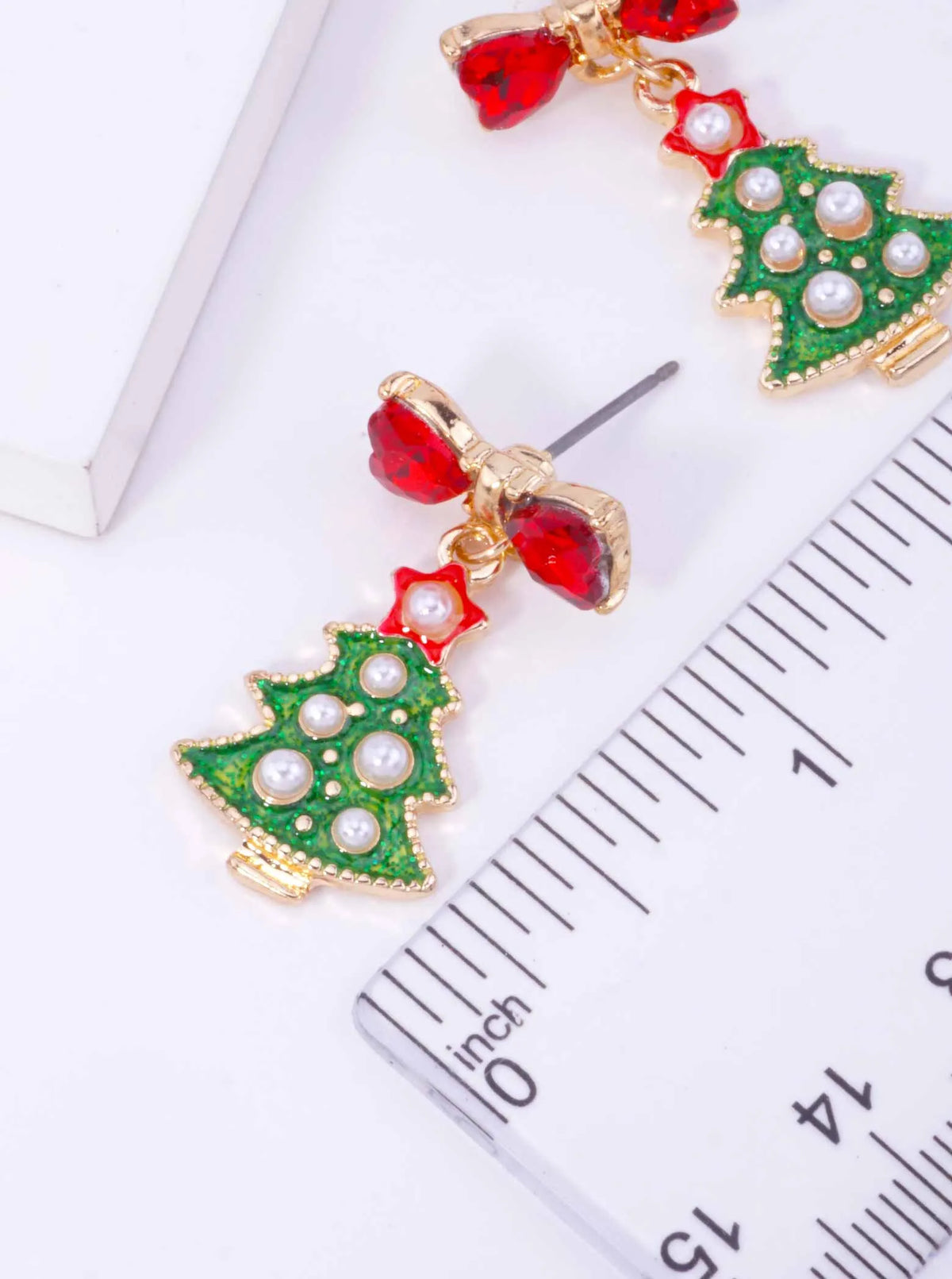 Pearl Christmas Tree Bow Post Drop Earrings