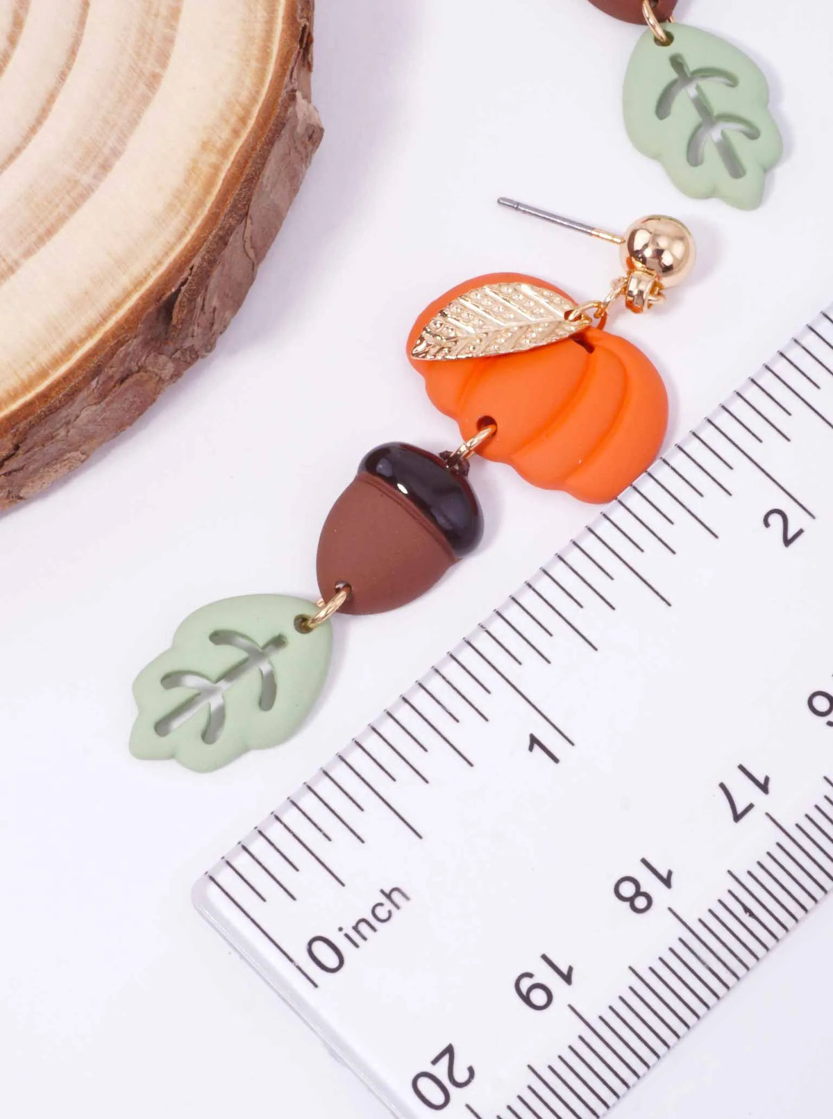 Pumpkin Acorn Leaf Matte Post Drop Earrings