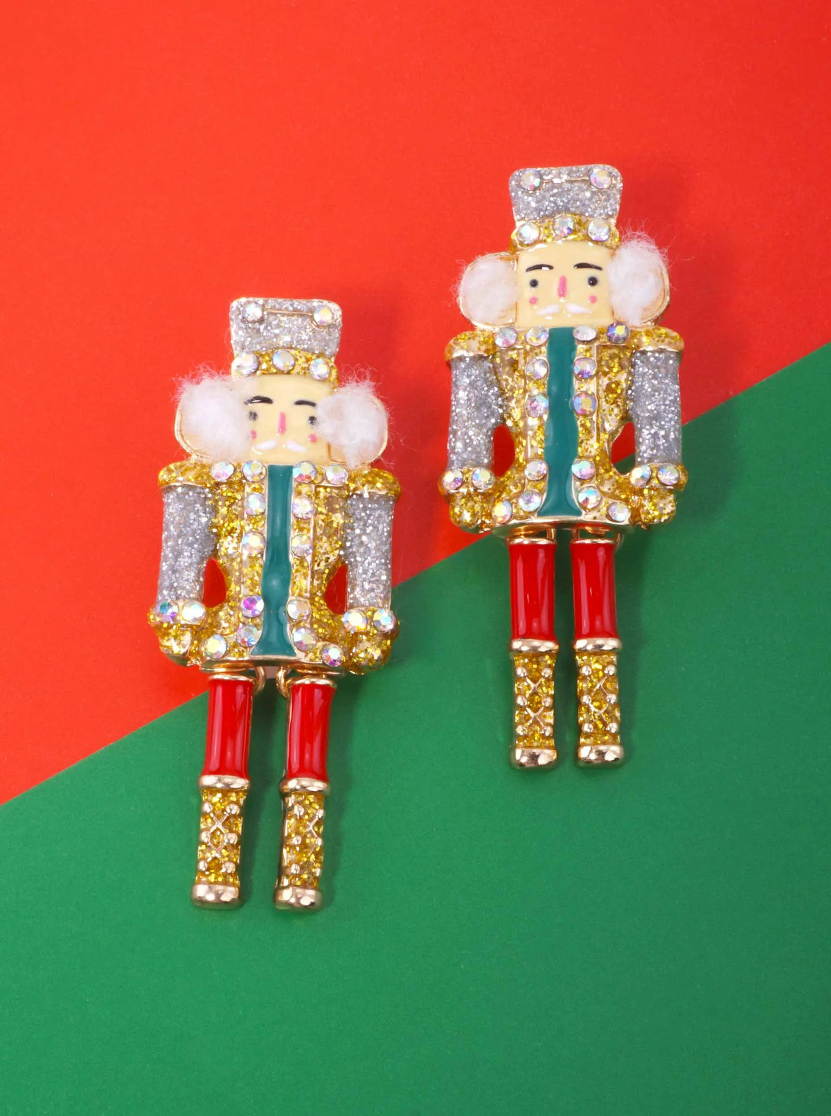 Rhinestone Enameled Nutcracker Post Earrings