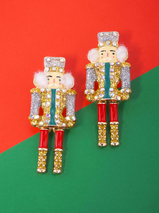 Rhinestone Enameled Nutcracker Post Earrings