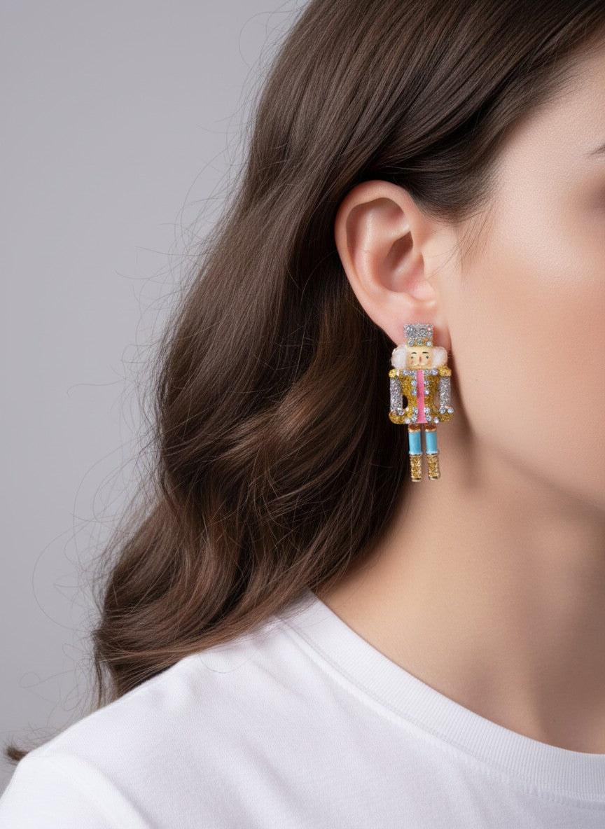Rhinestone Enameled Nutcracker Post Earrings