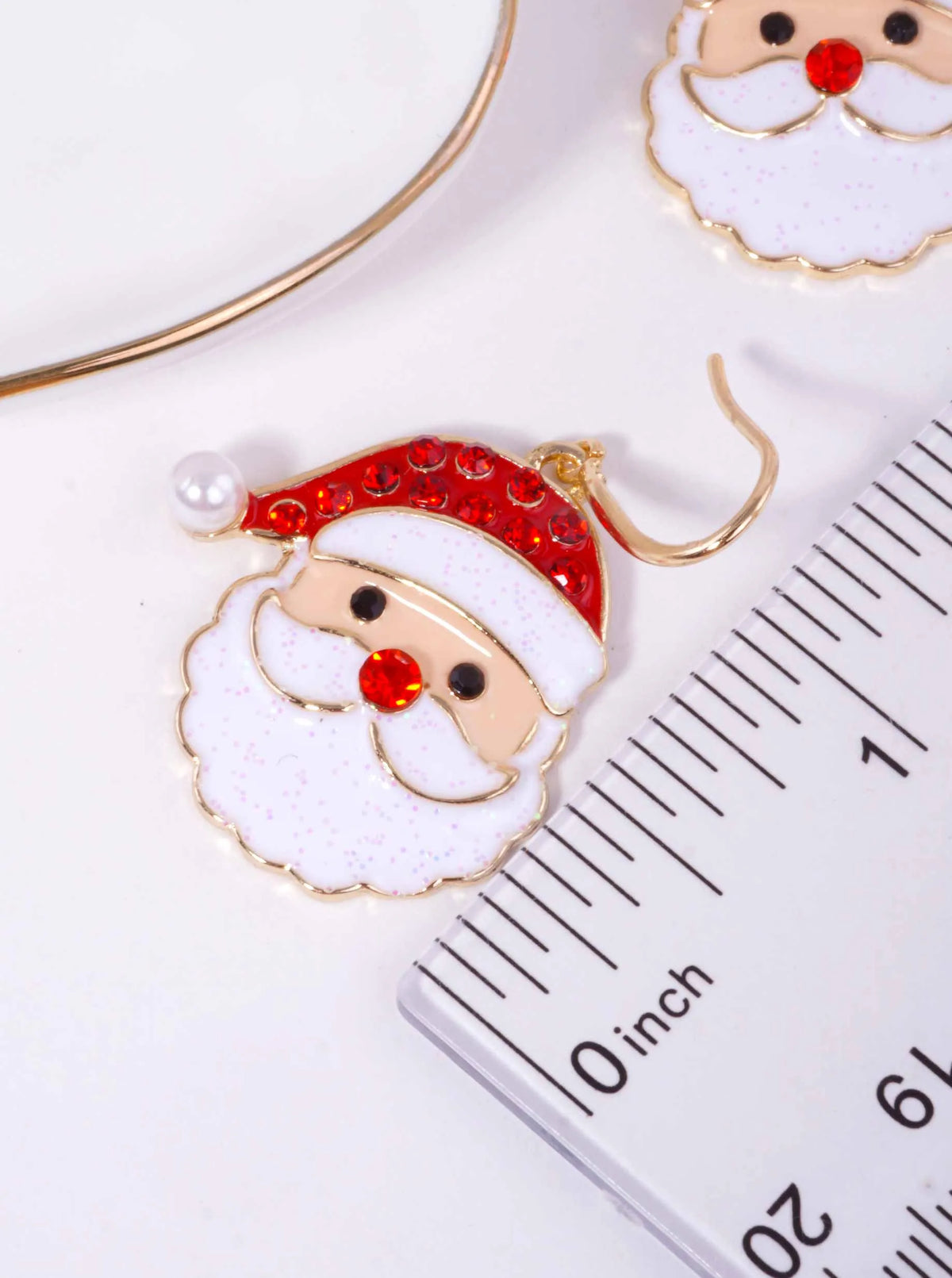 Pearl Rhinestone Enameled Santa Hook Drop Earrings