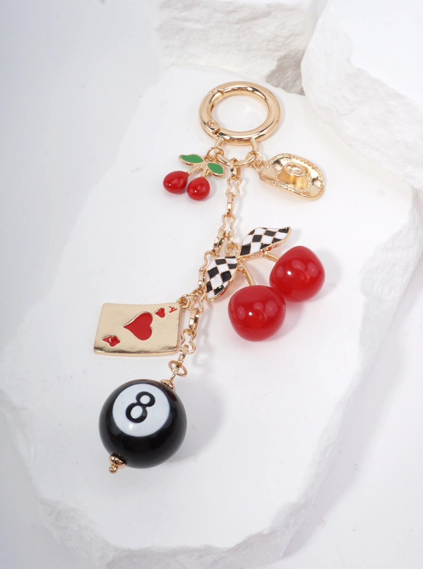 RETRO CHERRY & 8 BALL KEYCHAIN
