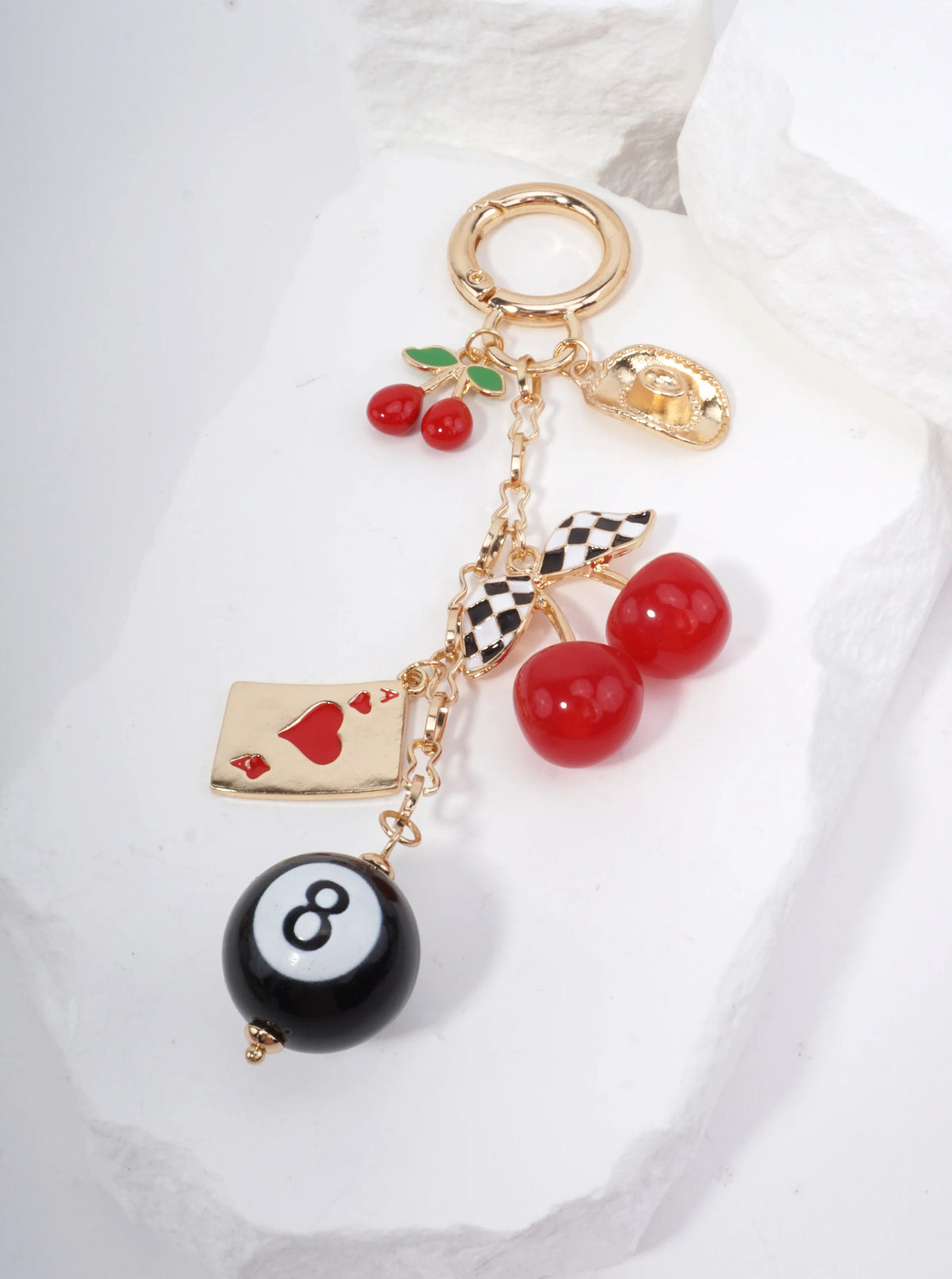 RETRO CHERRY & 8 BALL KEYCHAIN