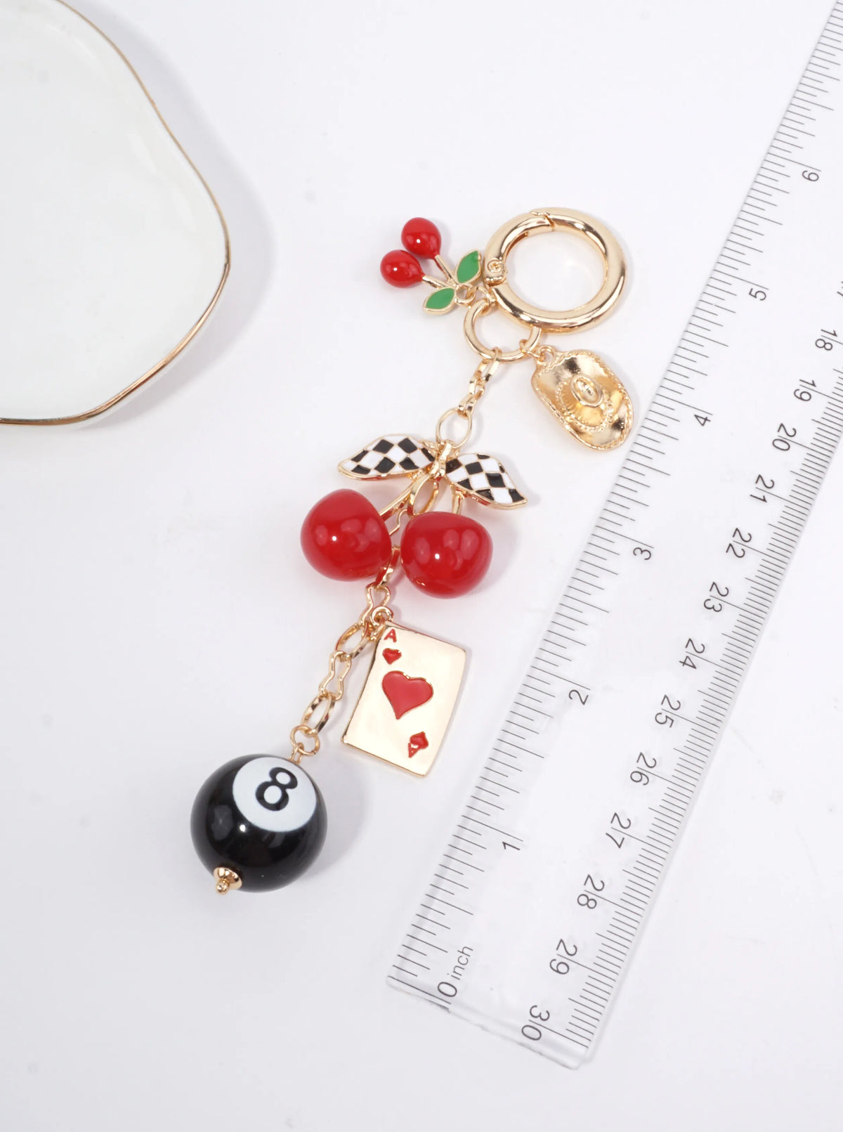 RETRO CHERRY & 8 BALL KEYCHAIN