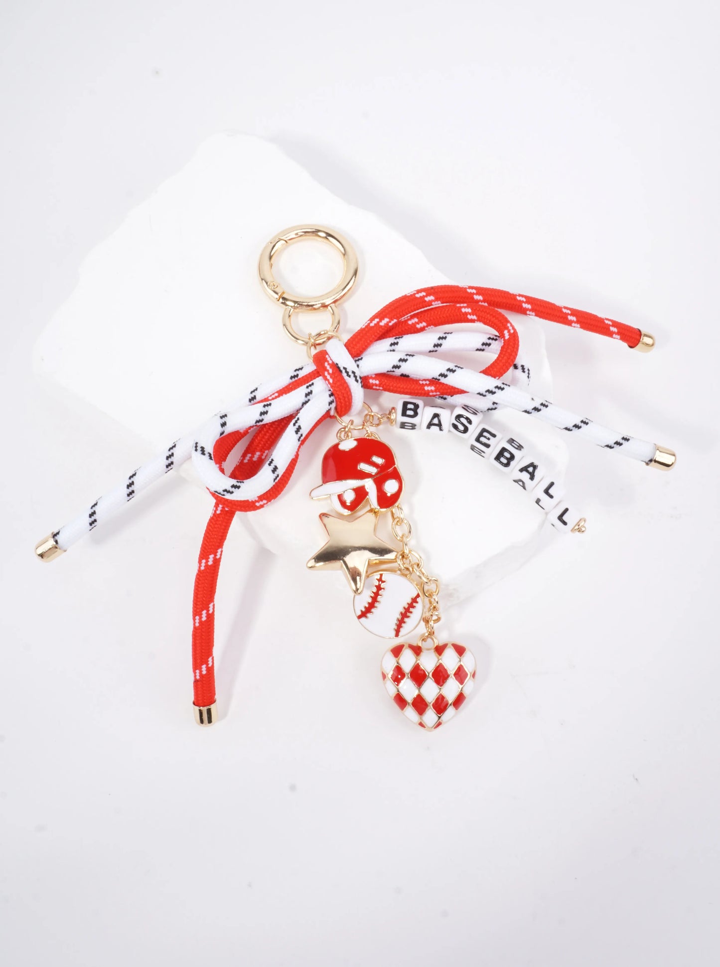 Baseball Charm Heart Enameled Keychain