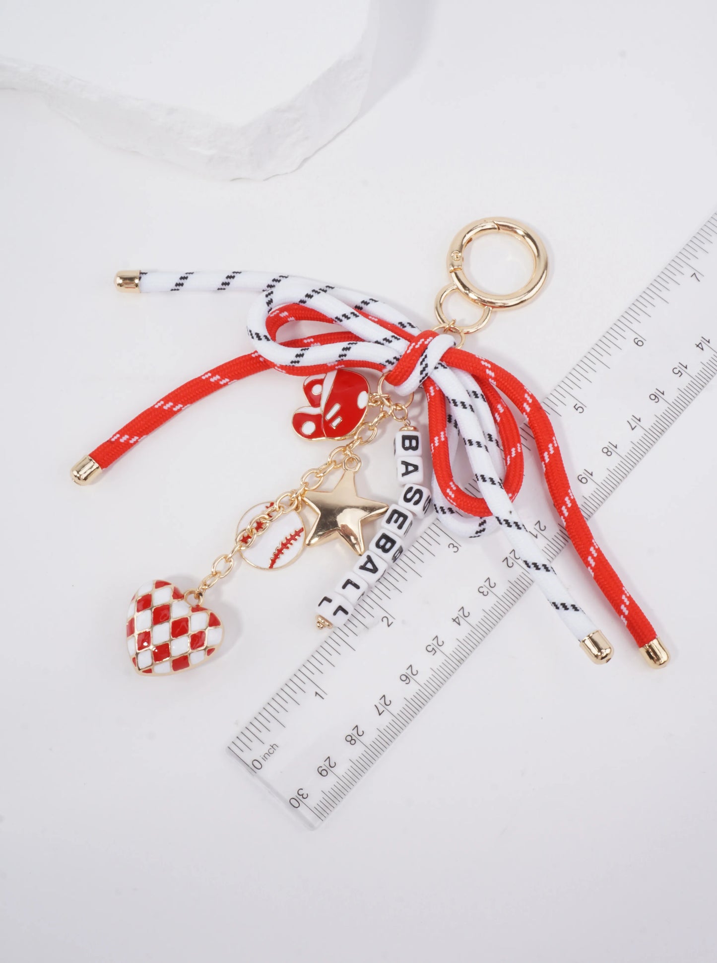 Baseball Charm Heart Enameled Keychain