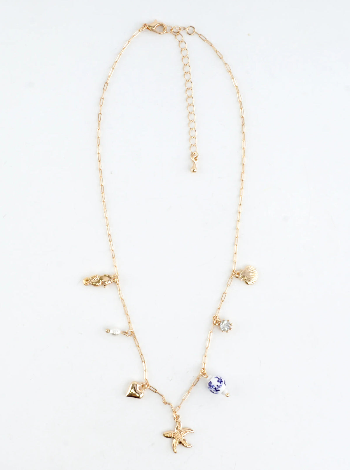Starfish Pendant Charm Necklace Blue Porcelain
