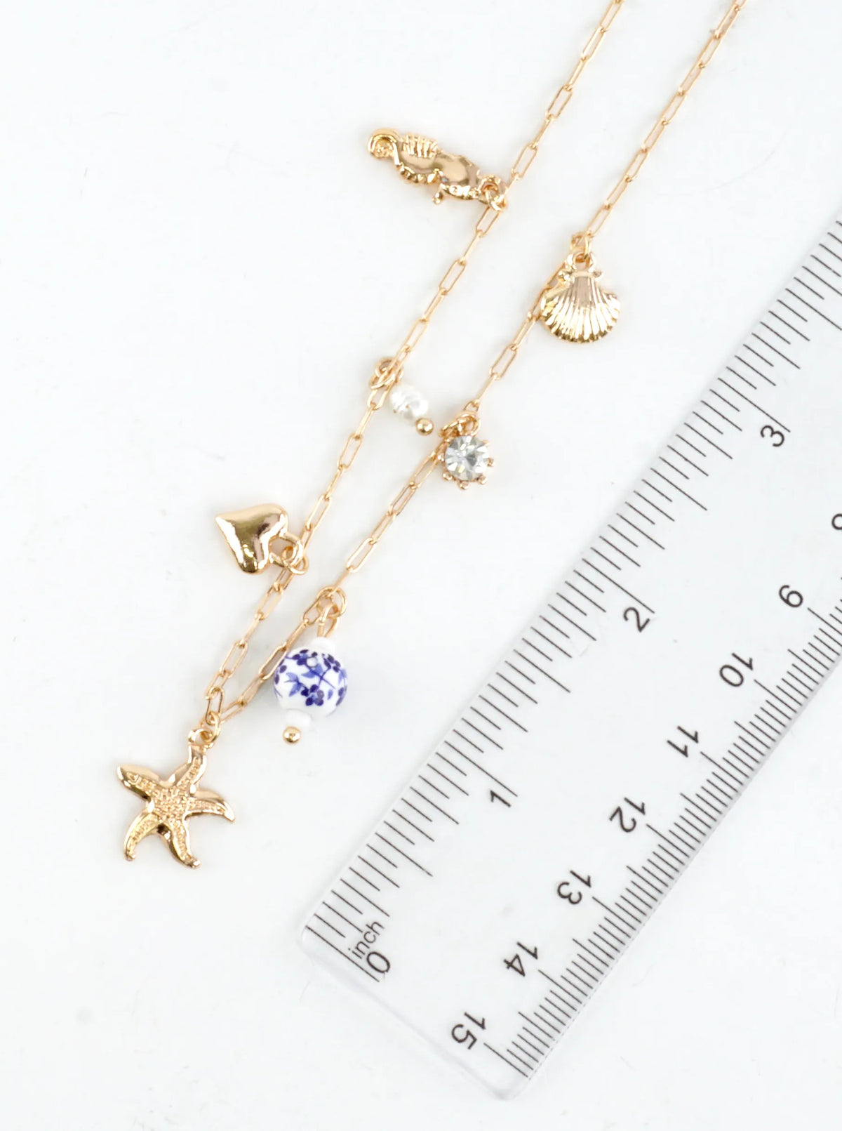 Starfish Pendant Charm Necklace Blue Porcelain