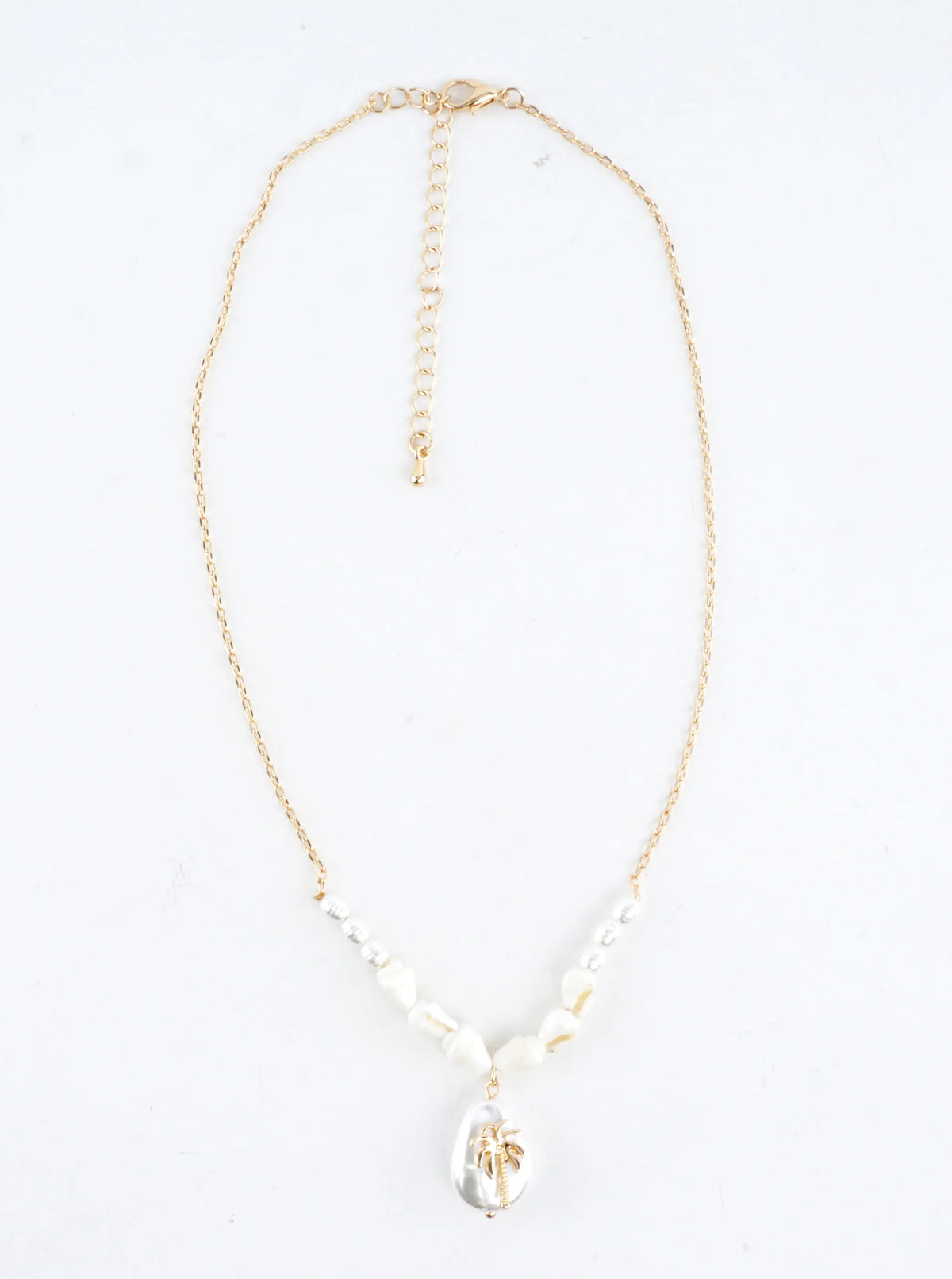 Elegant Pearlized Palm Tree Pendant Necklace