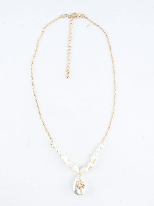 Elegant Pearlized Palm Tree Pendant Necklace