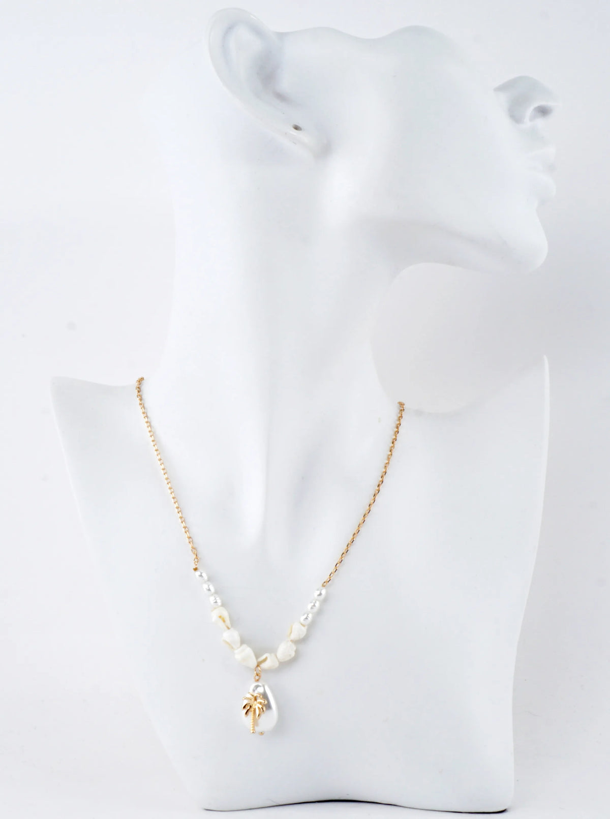 Elegant Pearlized Palm Tree Pendant Necklace