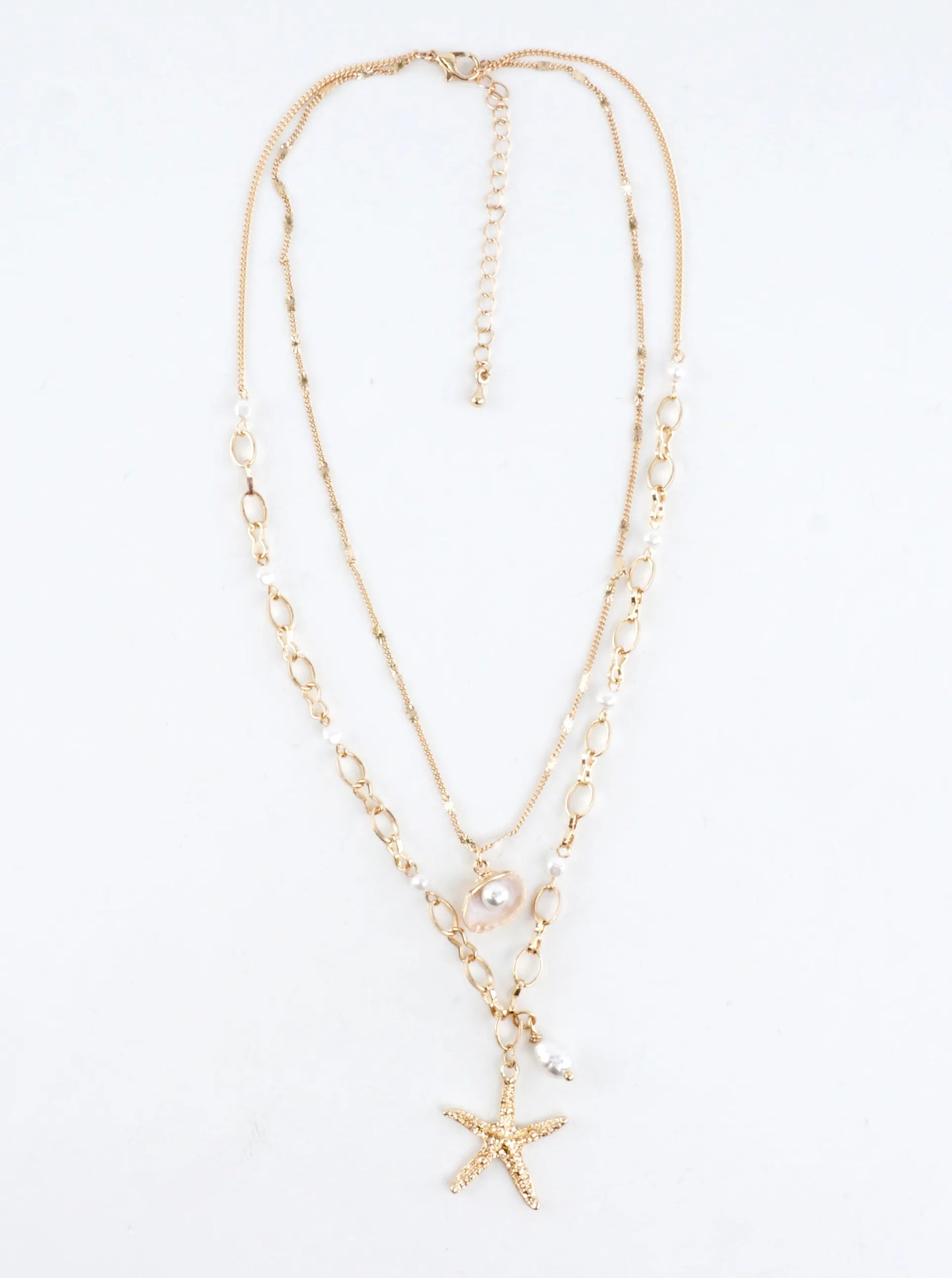 Beachy Starfish Pearl Layered Chain Necklace