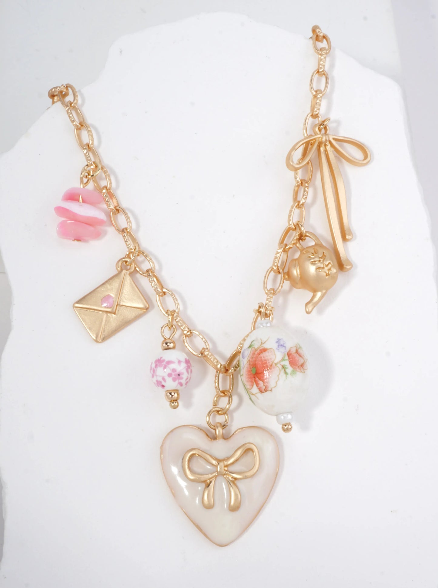Coquette Charm Necklace With Bow & Heart Pendant
